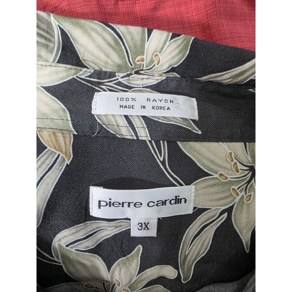 Pierre Cardin Mens 3X Tropical Floral Rayon Button Down Shirt Black Sage Green - Picture 7 of 7